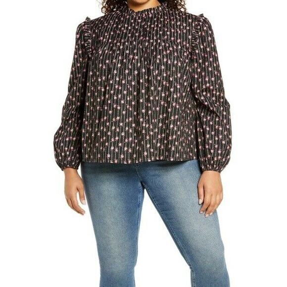 WAYF  top black Linford floral pintuck blouse - Picture 1 of 6